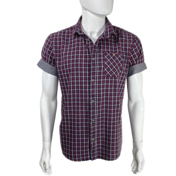 19 Ninety:One Men’s Plaid Rolled Cuff Tailored Fit Button Down - Picture 1 of 6